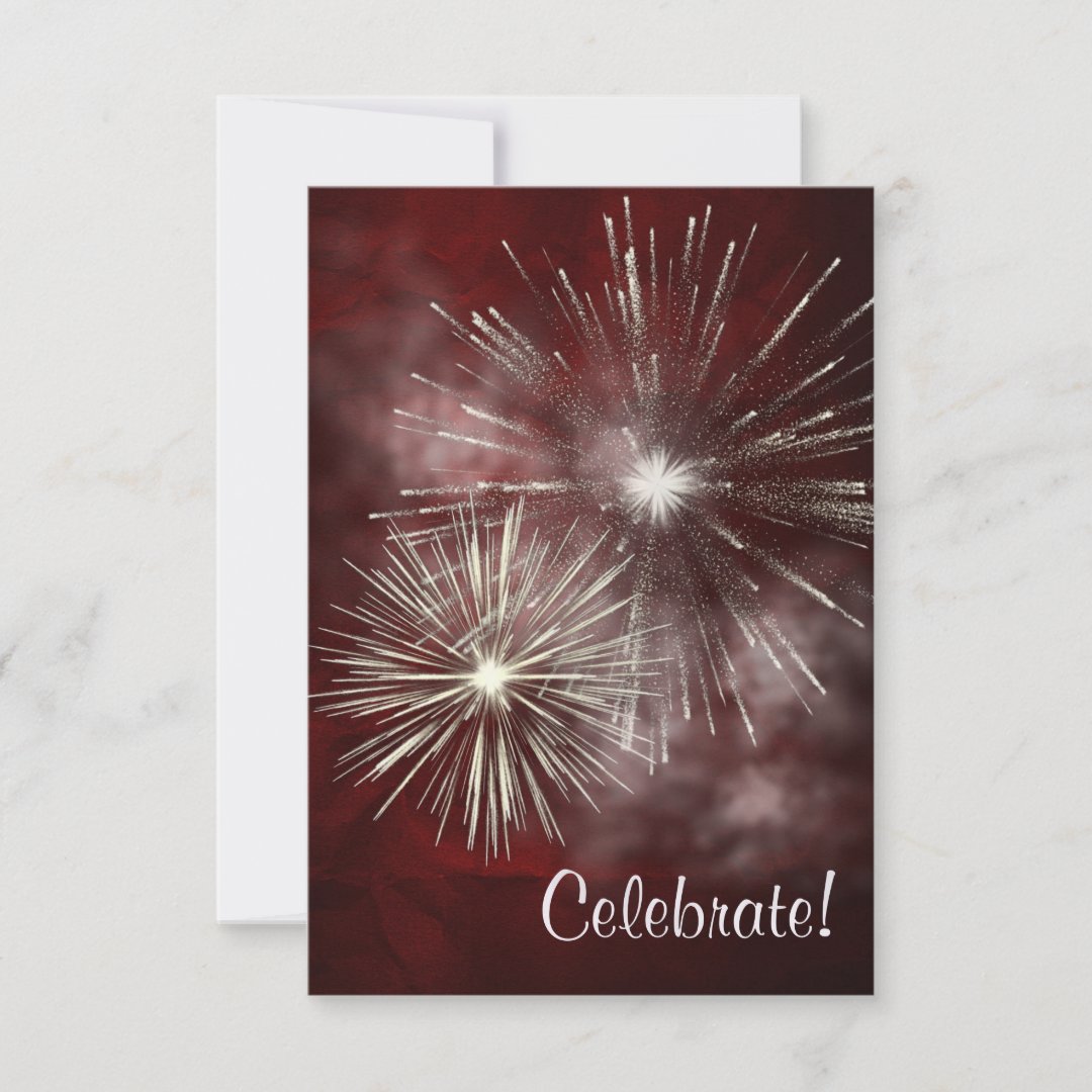 Burgundy Silver Fireworks New Years Eve Party Invitation | Zazzle