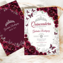 Burgundy Silver Floral Quinceanera