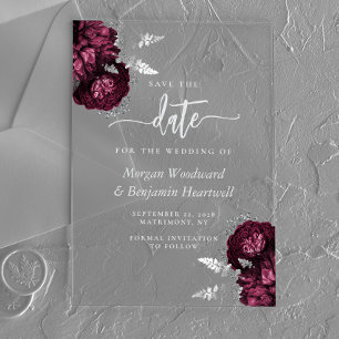 Burgundy Silver Floral Wedding Save the Date