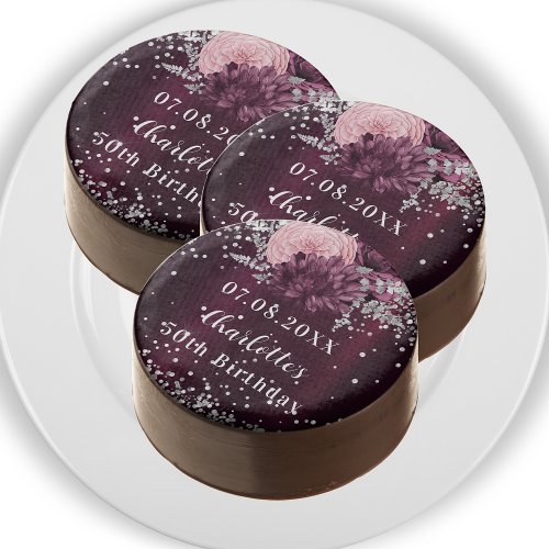 Burgundy silver florals birthday chocolate covered oreo