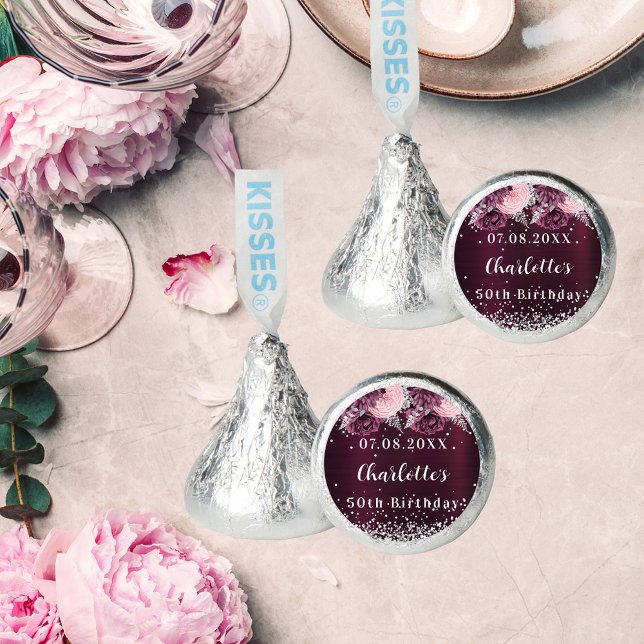 Burgundy silver florals birthday hershey®'s kisses® (Creator Uploaded)
