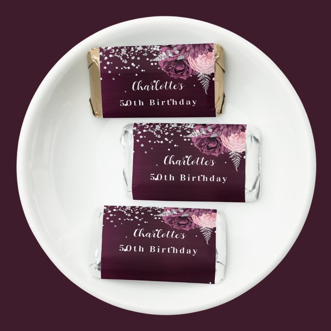 Burgundy silver florals birthday hershey's miniatures (Creator Uploaded)