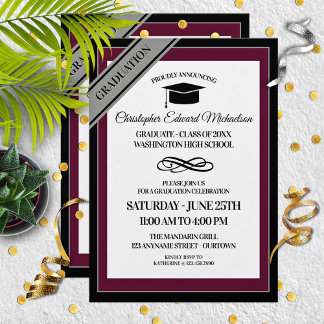 Burgundy|Silver Formal Graduation Announcements