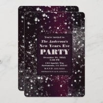 Burgundy Silver Glam Glitter New Years Eve Party Invitation