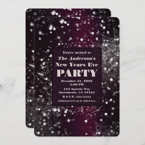 Burgundy Silver Glam Glitter New Years Eve Party Invitation