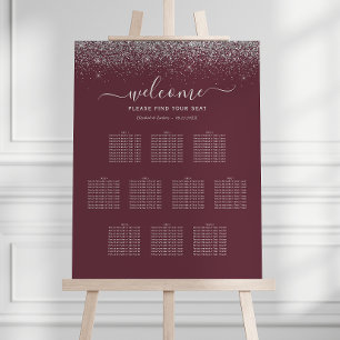 Burgundy Silver Glitter 10-Table Wedding Seating Foam Board