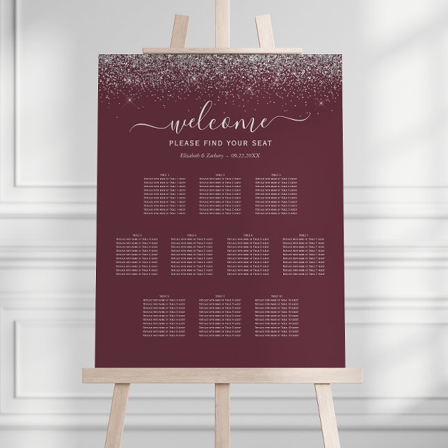 Burgundy Silver Glitter 10-Table Wedding Seating Foam Board (Creator Uploaded)