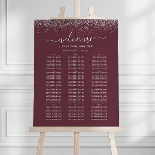 Burgundy Silver Glitter 12-Table Wedding Seating Foam Board