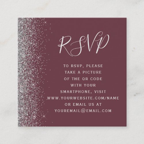 Burgundy Silver Glitter Wedding QR Code RSVP Card