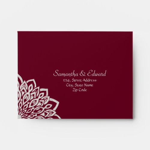Burgundy Silver Glitter Wedding RSVP Envelope