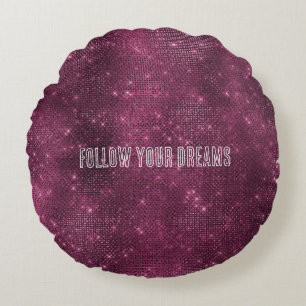 Burgundy Silver Glitzy Sparkle Round Pillow