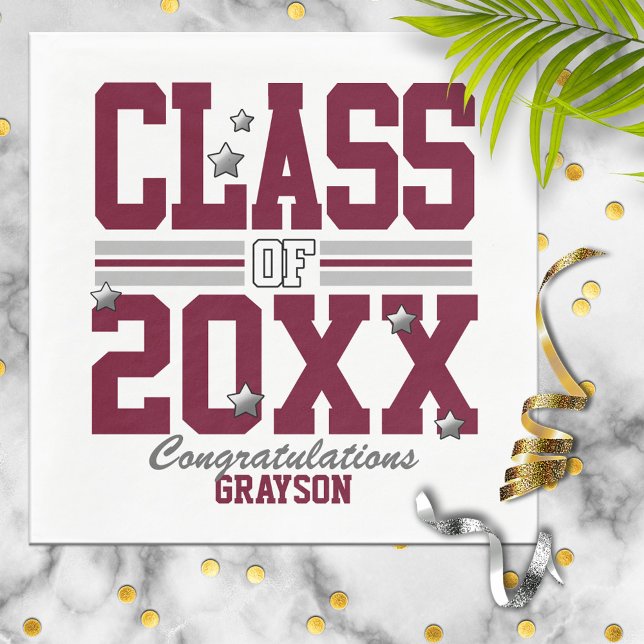 Burgundy|Silver Graduating Class Year Napkins (Creator Uploaded)