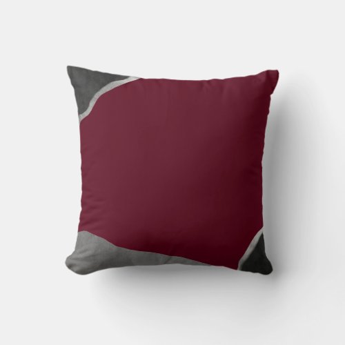 Burgundy Silver Gray Minimalist Abstract Throw Pillow