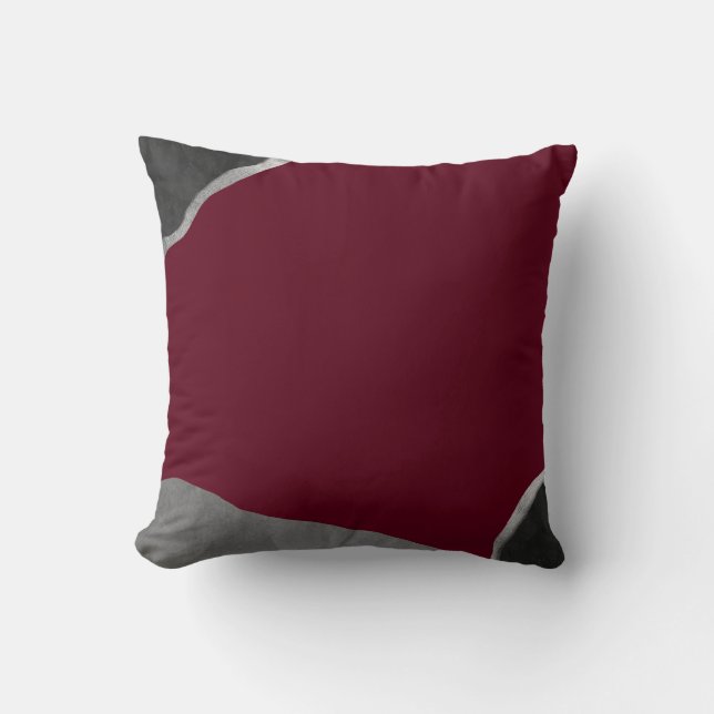 Burgundy Silver Gray Minimalist Abstract Throw Pillow (Front)