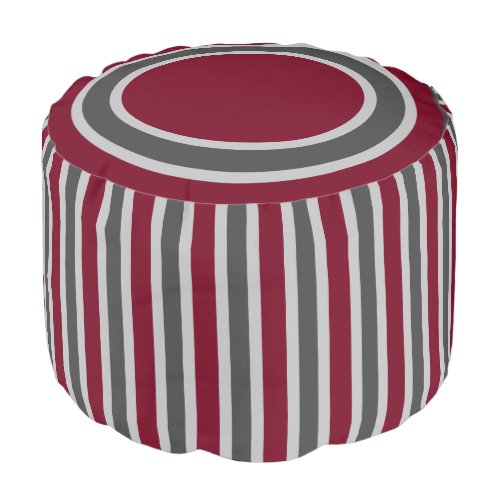 Burgundy  Silver Gray Striped Pouf