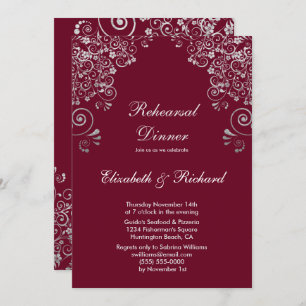 Burgundy Silver Gray Wedding Rehearsal Dinner Invitation
