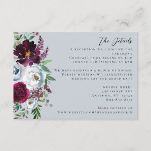 Burgundy Silver Grey Roses Botanical Enclosure Card