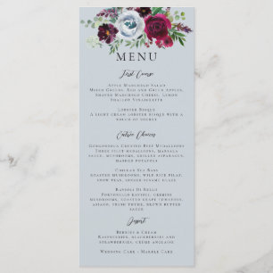 Burgundy Silver Grey Roses Botanical Menu