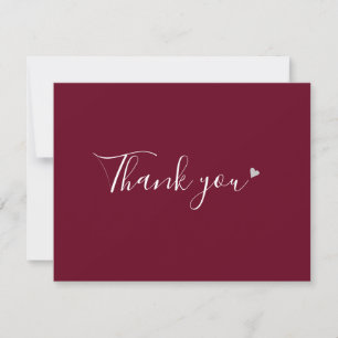 Burgundy Silver Heart Chic Script Business Thank You Card