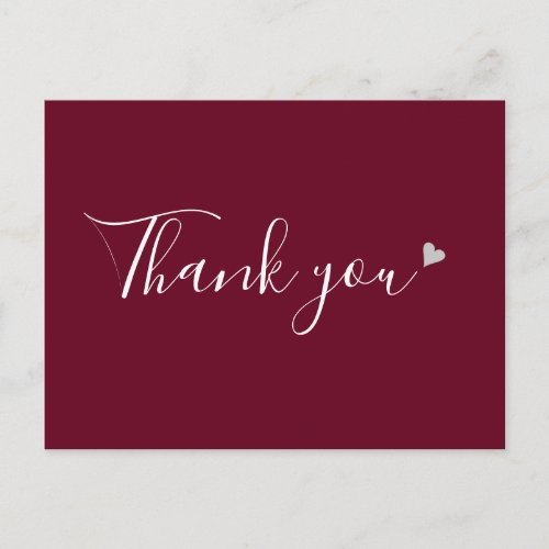 Burgundy Silver Heart Script Business Thank You Postcard