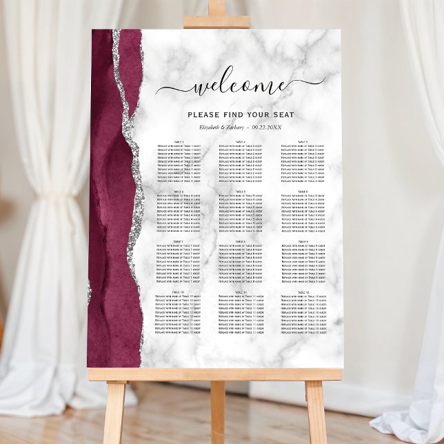 Burgundy Silver Marble 12-Table Wedding Seating Foam Board (Creator Uploaded)