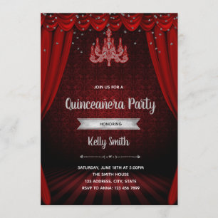 Burgundy Silver masquerade Quinceanera invite
