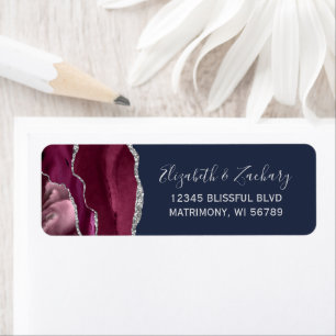 Burgundy Silver Navy Blue Wedding Return Address Label