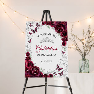 Burgundy Silver Quinceanera Welcome Foam Board