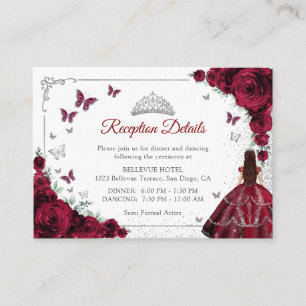 Burgundy Silver Quincenarea Reception Details Enclosure Card