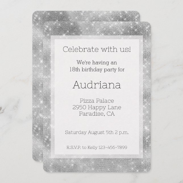  Burgundy Silver Sparkle Glitz Birthday Invitation (Front/Back)