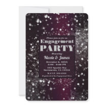Burgundy Silver Sparkling Lights Glam Engagement Invitation