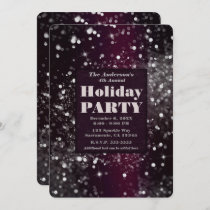 Burgundy Silver Sparkling Lights Holiday Party Invitation