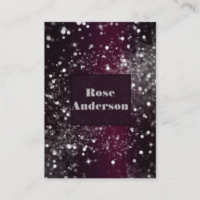 Burgundy Silver Sparkling Lights Sparkle Glitter Business Card (Front)