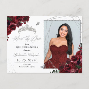 Burgundy & Silver Tiara Quinceañera Photo Postcard