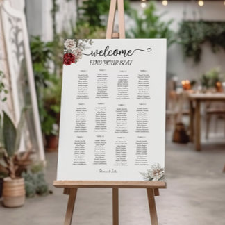 Burgundy & Silver Watercolor Floral Seating Chart Foam Board