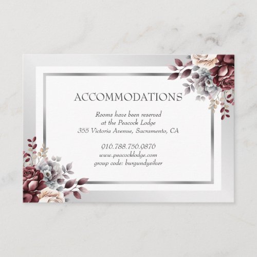 Burgundy Silver Wedding Hotel Accommodation Enclosure Card