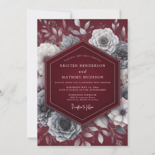 Burgundy Silvered Bloom Wedding Invitation