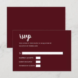 Burgundy Simple Calligraphy Modern RSVP Card