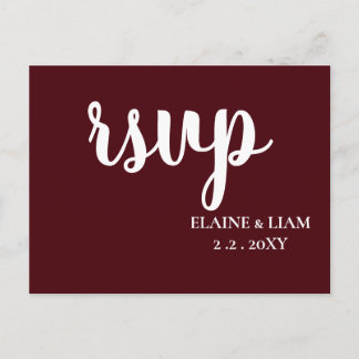 Burgundy Simple Calligraphy Modern RSVP Invitation Postcard