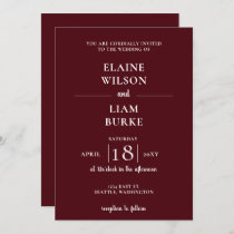 Burgundy Simple Calligraphy Modern Wedding Invitation