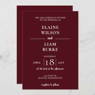 Burgundy Simple Calligraphy Modern Wedding Invitation