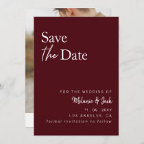 Burgundy Simple Calligraphy Photo Save The Date