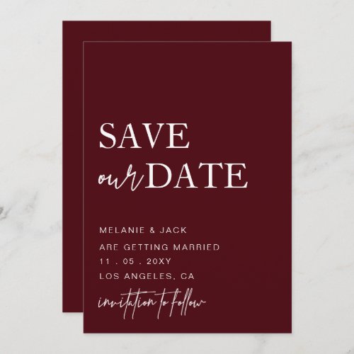 Burgundy Simple Calligraphy Save The Date