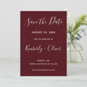 Burgundy Simple Calligraphy Save the Date (Standing Front)