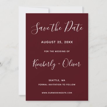 Burgundy Simple Calligraphy Save the Date