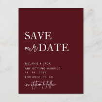 Burgundy Simple Calligraphy Save The Date  Announcement Postcard