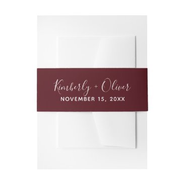 Burgundy Simple Calligraphy Wedding  Invitation Belly Band