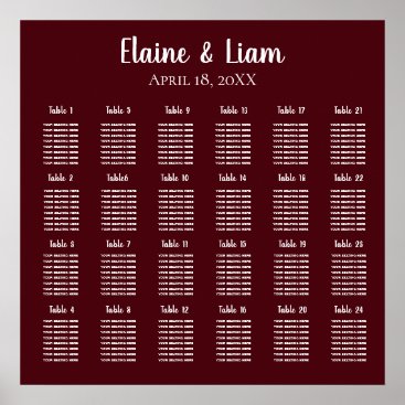 Burgundy Simple Calligraphy Wedding Seating Poster