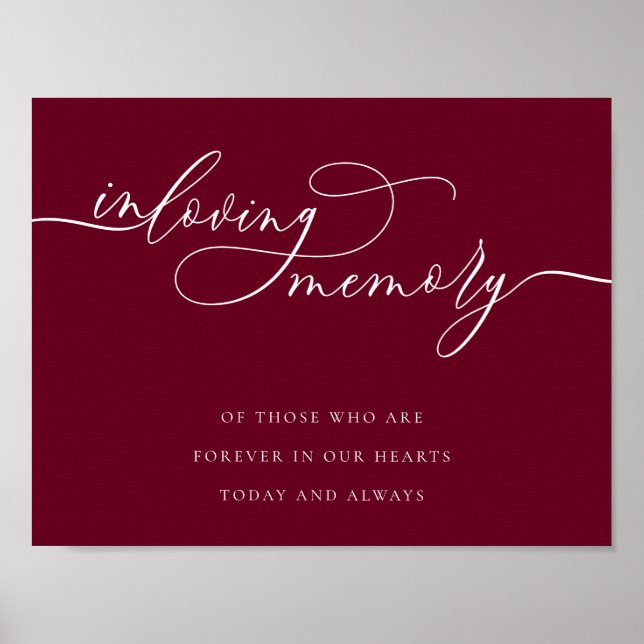 Burgundy Simple Clean in Loving Memory Poster (Front)