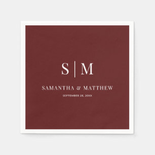 Burgundy Simple Elegant Couple Initials Wedding Napkins